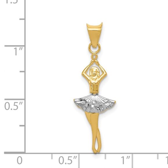 14k Yellow Gold and White Rhodium Moveable Dancer Pendant, 11 x 33mm